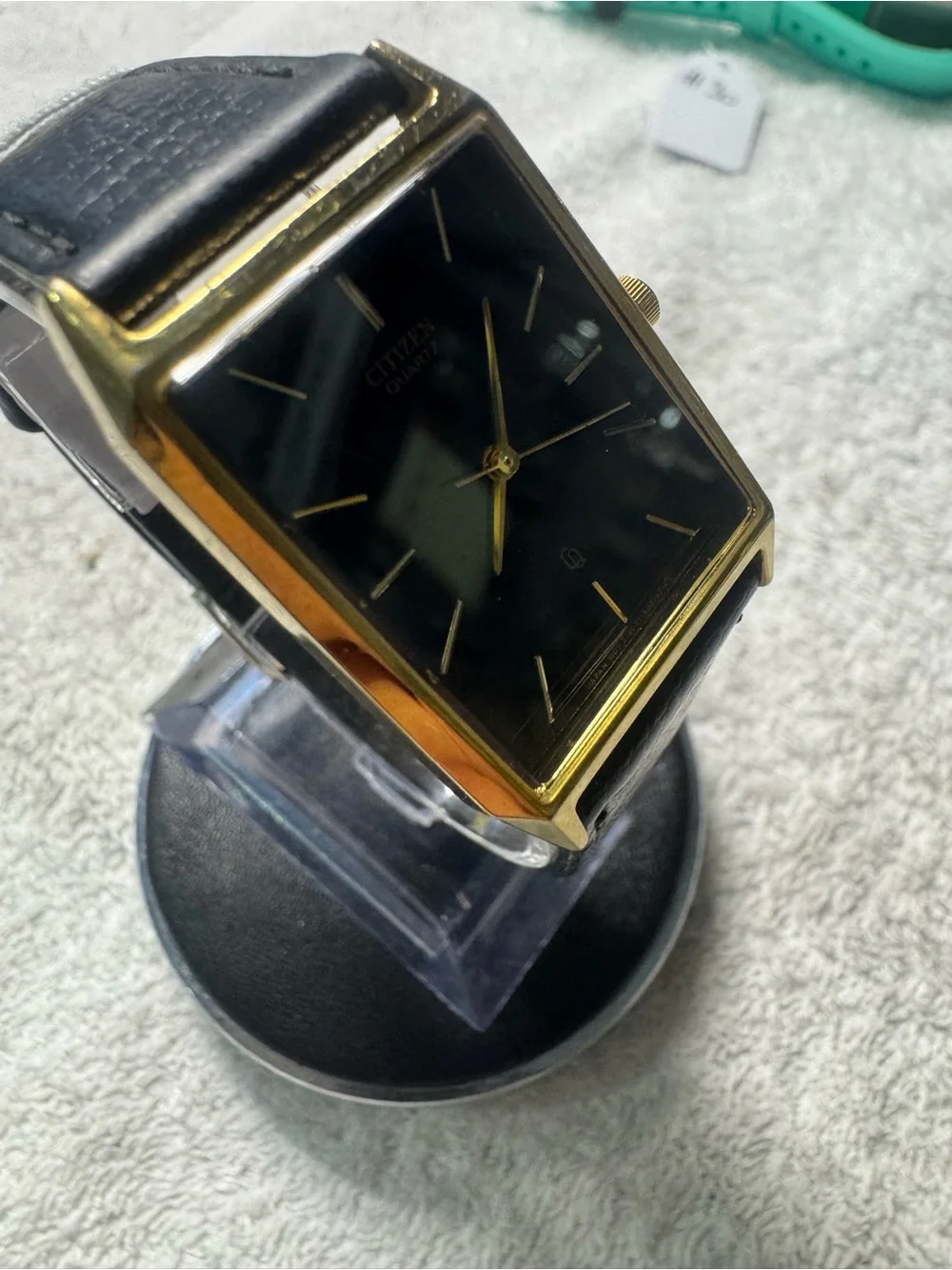 Citizen Gold-Tone Case Black Dial Men's Leather Strap Watch